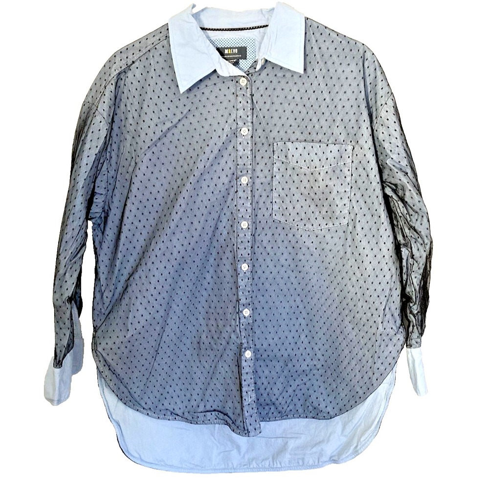 Maeve Shirt Women M Blue Sheer Polka Dot Button Front Tunic Anthropologie Top